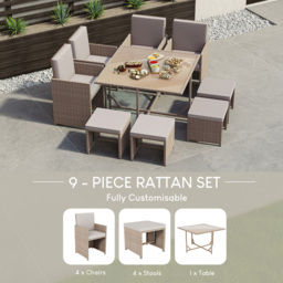 Garden Vida Cuba 8 Seater Natural PE Rattan Garden Dining Set - Wilko - thumbnail 7