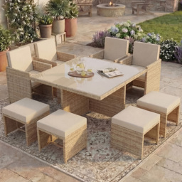 Garden Vida Cuba 8 Seater Natural PE Rattan Garden Dining Set - Wilko - thumbnail 1