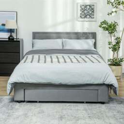 Portland Grey Velvet Storage Double Bed - Wilko