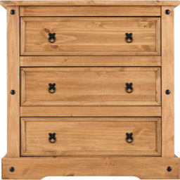 Seconique Corona 3 Drawer Distressed Waxed Pine Chest of Drawers - Brown - Wilko - thumbnail 4