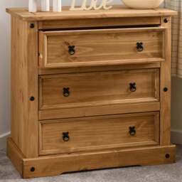 Seconique Corona 3 Drawer Distressed Waxed Pine Chest of Drawers - Brown - Wilko - thumbnail 1