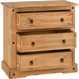 Seconique Corona 3 Drawer Distressed Waxed Pine Chest of Drawers - Brown - Wilko - thumbnail 5