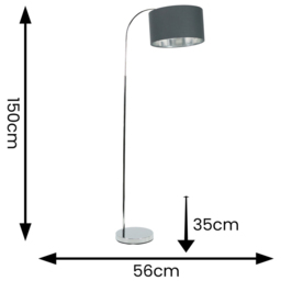 ValueLights Curva Charcoal Drum Shade Chrome Arched Floor Lamp - Size: 150 x 35 x 56cm - Silver - Wilko - thumbnail 5