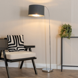 ValueLights Curva Charcoal Drum Shade Chrome Arched Floor Lamp - Size: 150 x 35 x 56cm - Silver - Wilko - thumbnail 4