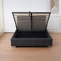 Indoor Living The Oslo Double Charcoal Linen Gas Lift Ottoman Bed Frame with Tufted Headboard - Grey - Wilko - thumbnail 6