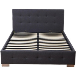 Indoor Living The Oslo Double Charcoal Linen Gas Lift Ottoman Bed Frame with Tufted Headboard - Grey - Wilko - thumbnail 3