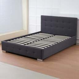 Indoor Living The Oslo Double Charcoal Linen Gas Lift Ottoman Bed Frame with Tufted Headboard - Grey - Wilko - thumbnail 1