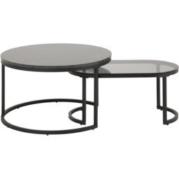Florence Spiro Round Black Marble Oval Smoked Melamine Glass Top Nest of Tables Set of 2 - Furniture To Go - Wilko - thumbnail 4