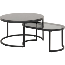 Florence Spiro Round Black Marble Oval Smoked Melamine Glass Top Nest of Tables Set of 2 - Furniture To Go - Wilko - thumbnail 3
