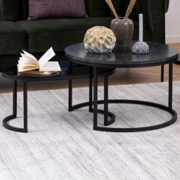 Florence Spiro Round Black Marble Oval Smoked Melamine Glass Top Nest of Tables Set of 2 - Furniture To Go - Wilko