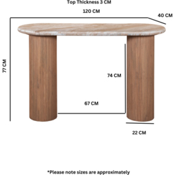 IH Design Bundi Natural Marble and Wood Pedestal Console Table - Size: 77 x 120 x 40cm - Brown - Wilko - thumbnail 7