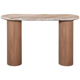 IH Design Bundi Natural Marble and Wood Pedestal Console Table - Size: 77 x 120 x 40cm - Brown - Wilko - thumbnail 3