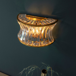 Merano Vittoria Warm Brass Plate Crystal Clear Glass Wall Lamp - Size: 15.5 x 28.5 x 16.5cm - Brown - Wilko - thumbnail 6