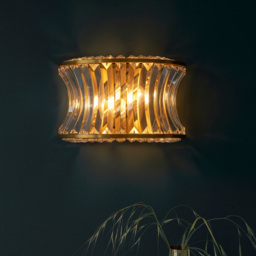 Merano Vittoria Warm Brass Plate Crystal Clear Glass Wall Lamp - Size: 15.5 x 28.5 x 16.5cm - Brown - Wilko - thumbnail 3