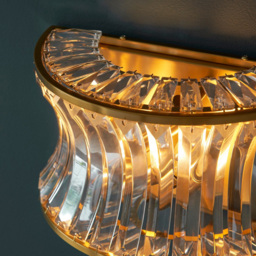 Merano Vittoria Warm Brass Plate Crystal Clear Glass Wall Lamp - Size: 15.5 x 28.5 x 16.5cm - Brown - Wilko - thumbnail 5