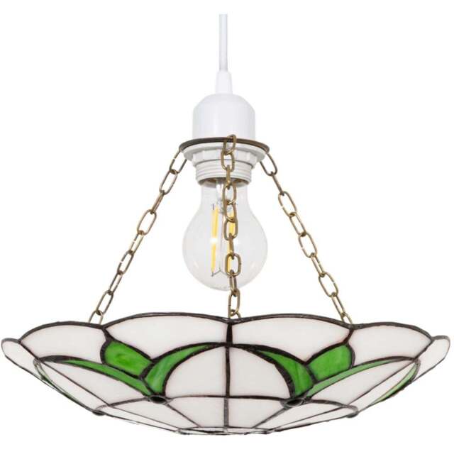 Happy Homewares Tiffany Stained Glass Pendant Shade with Emerald Green Leaves - Size: 6 x 31 x 31cm - Wilko - image 1