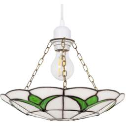 Happy Homewares Tiffany Stained Glass Pendant Shade with Emerald Green Leaves - Size: 6 x 31 x 31cm - Wilko