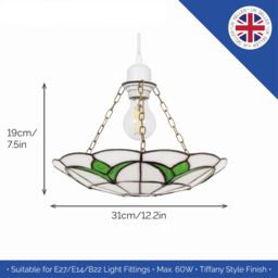 Happy Homewares Tiffany Stained Glass Pendant Shade with Emerald Green Leaves - Size: 6 x 31 x 31cm - Wilko - thumbnail 7