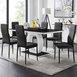 Furniturebox Lucia Valera 6 Seater Dining Set Black Gloss - Wilko - thumbnail 1