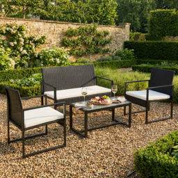 4 Seater Steel and Rattan KD Sofa Set - Black - Outdoor Essentials - Wilko - thumbnail 3