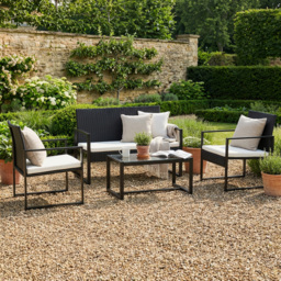 4 Seater Steel and Rattan KD Sofa Set - Black - Outdoor Essentials - Wilko