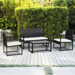 4 Seater Steel and Rattan KD Sofa Set - Black - Outdoor Essentials - Wilko - thumbnail 4