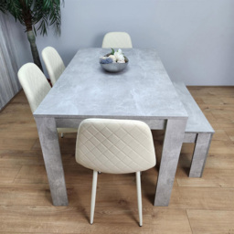 Kosy Koala 6 Seater Faux Leather Rectangular Dining Bench Set Stone Grey Effect and Cream - Multi - Portland - Wilko - thumbnail 4