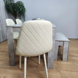 Kosy Koala 6 Seater Faux Leather Rectangular Dining Bench Set Stone Grey Effect and Cream - Multi - Portland - Wilko - thumbnail 6