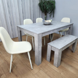 Kosy Koala 6 Seater Faux Leather Rectangular Dining Bench Set Stone Grey Effect and Cream - Multi - Portland - Wilko - thumbnail 5