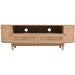 Brooklyn Valencia 2 Door 2 Drawer Cane and Mango Wood TV Cabinet - Brown - Wilko - thumbnail 4