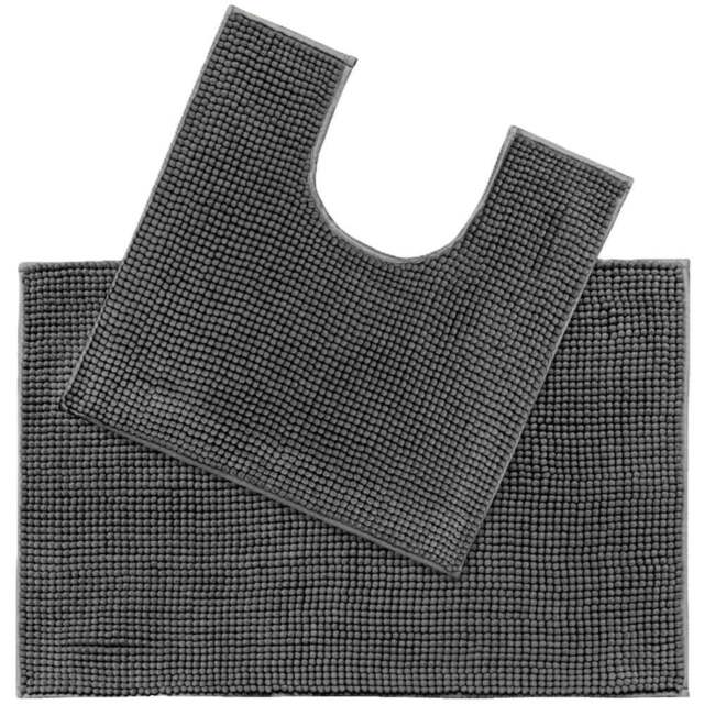 Allure Bath Fashions Charcoal Chenille Supersoft Bobble Bath Mat and Pedestal Mat Set 2 Piece - Size: 50 x 80cm - Grey - Wilko - image 1