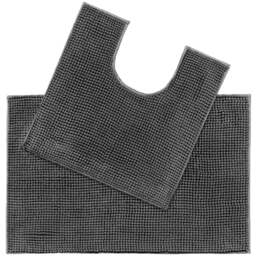Allure Bath Fashions Charcoal Chenille Supersoft Bobble Bath Mat and Pedestal Mat Set 2 Piece - Size: 50 x 80cm - Grey - Wilko