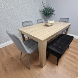 Portland 5 Seater Velvet Wooden Dining Set with Bench Oak Effect Grey and Black - Size: 4 Seater - Multi - Wilko - thumbnail 5