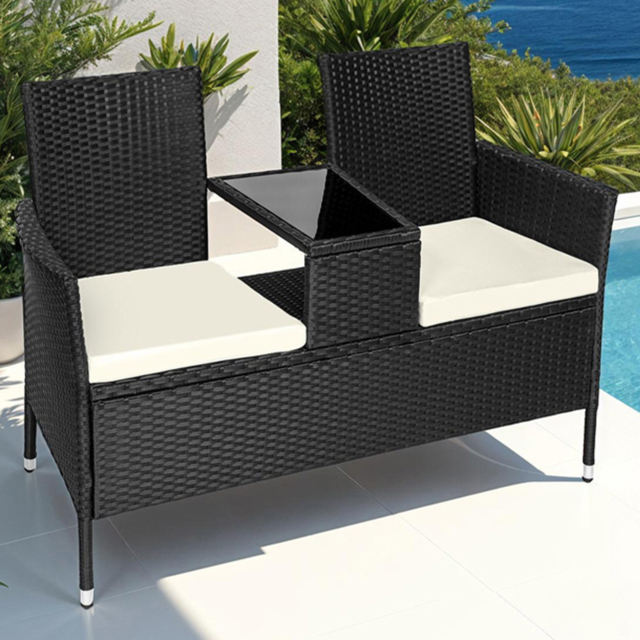 tectake Narbonne 2 Seater Black and Beige Garden Bench - Wilko - image 1
