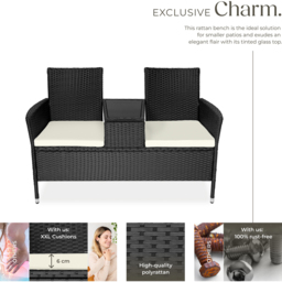 tectake Narbonne 2 Seater Black and Beige Garden Bench - Wilko - thumbnail 4