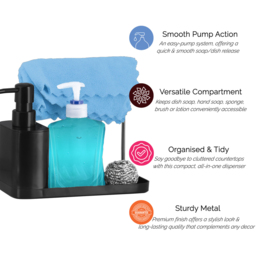 Innoteck Essentials Sink Organiser with 3 in 1 Hand and Dish Soap Dispenser - Size: 17.5 x 21.5 x 10cm - Black - Wilko - thumbnail 7