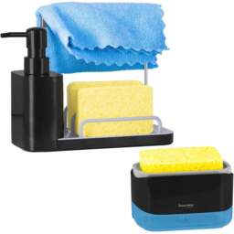 Innoteck Essentials Sink Organiser with 3 in 1 Hand and Dish Soap Dispenser - Size: 17.5 x 21.5 x 10cm - Black - Wilko