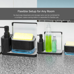 Innoteck Essentials Sink Organiser with 3 in 1 Hand and Dish Soap Dispenser - Size: 17.5 x 21.5 x 10cm - Black - Wilko - thumbnail 6