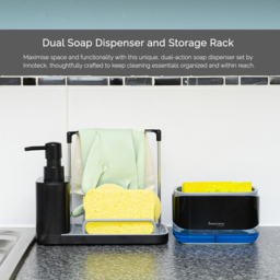 Innoteck Essentials Sink Organiser with 3 in 1 Hand and Dish Soap Dispenser - Size: 17.5 x 21.5 x 10cm - Black - Wilko - thumbnail 3