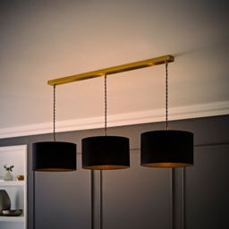 ValueLights Reni Black Drum Shade 3 Drop Bar Gold Diner LED Ceiling Pendant Light - Size: 123.5 x 98 x 25cm - Wilko - thumbnail 7