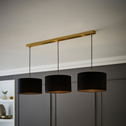 ValueLights Reni Black Drum Shade 3 Drop Bar Gold Diner LED Ceiling Pendant Light - Size: 123.5 x 98 x 25cm - Wilko - thumbnail 3