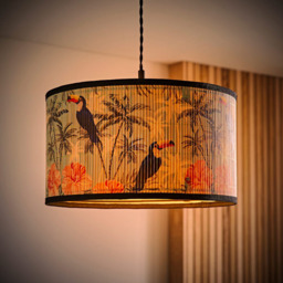 ValueLights Daintree Pastel Jungle Bamboo Medium Drum Ceiling Lamp Shade - Size: 20 x 35 x 35cm - Cream - Wilko - thumbnail 3