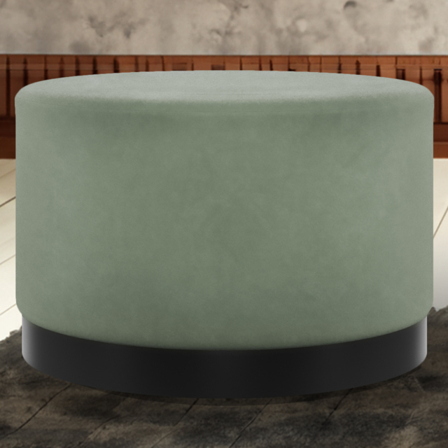 Lara Sage Velvet and Brushed Gold Large Pouffe - Green - LPD Home - Wilko - image 1