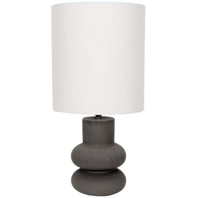 ValueLights Jude Linen Tall Drum Shade Black Stacked Abstract Ceramic LED Table Lamp - Size: 41 x 20 x 20cm - Wilko - image 1