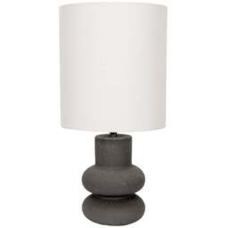 ValueLights Jude Linen Tall Drum Shade Black Stacked Abstract Ceramic LED Table Lamp - Size: 41 x 20 x 20cm - Wilko