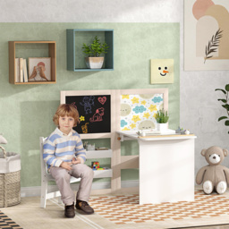 AIYAPLAY 3-in-1 White Kids Table and Chair Set with Whiteboard and Blackboard - Size: 102.4 x 111.5 x 81.5cm - Wilko - thumbnail 4