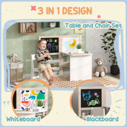 AIYAPLAY 3-in-1 White Kids Table and Chair Set with Whiteboard and Blackboard - Size: 102.4 x 111.5 x 81.5cm - Wilko - thumbnail 5