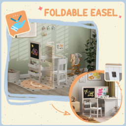 AIYAPLAY 3-in-1 White Kids Table and Chair Set with Whiteboard and Blackboard - Size: 102.4 x 111.5 x 81.5cm - Wilko - thumbnail 6
