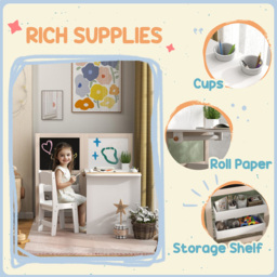 AIYAPLAY 3-in-1 White Kids Table and Chair Set with Whiteboard and Blackboard - Size: 102.4 x 111.5 x 81.5cm - Wilko - thumbnail 7