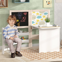 AIYAPLAY 3-in-1 White Kids Table and Chair Set with Whiteboard and Blackboard - Size: 102.4 x 111.5 x 81.5cm - Wilko - thumbnail 1